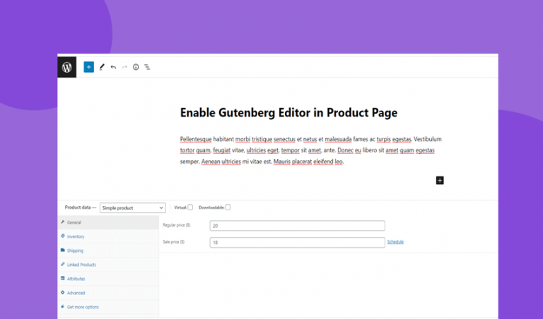 Enable gutenberg block on woocommerce product page