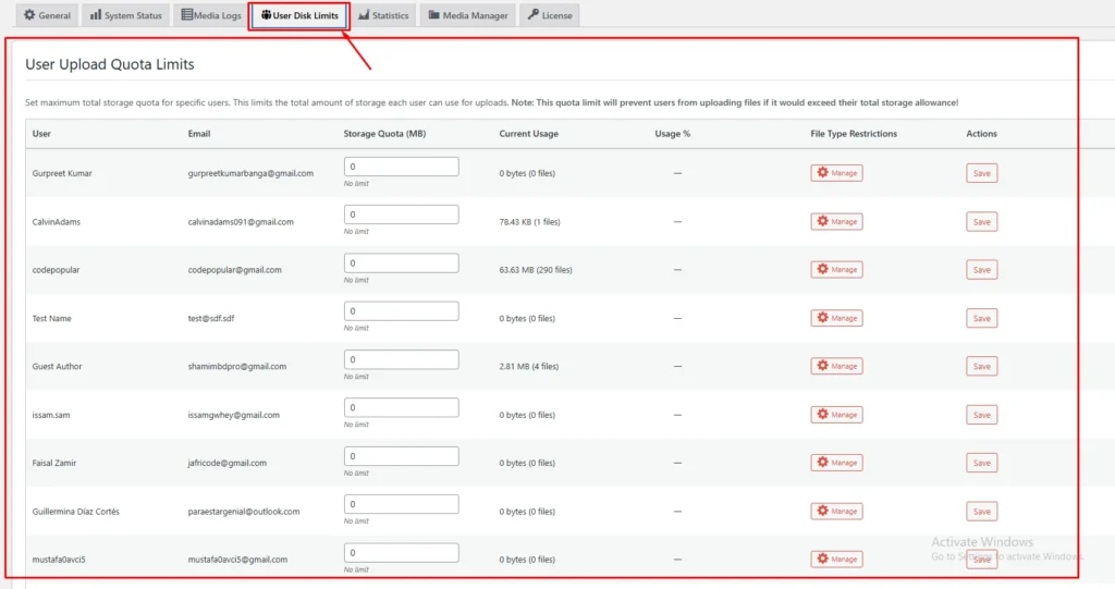 Set User Disk Limit 3 Set User Disk Limit