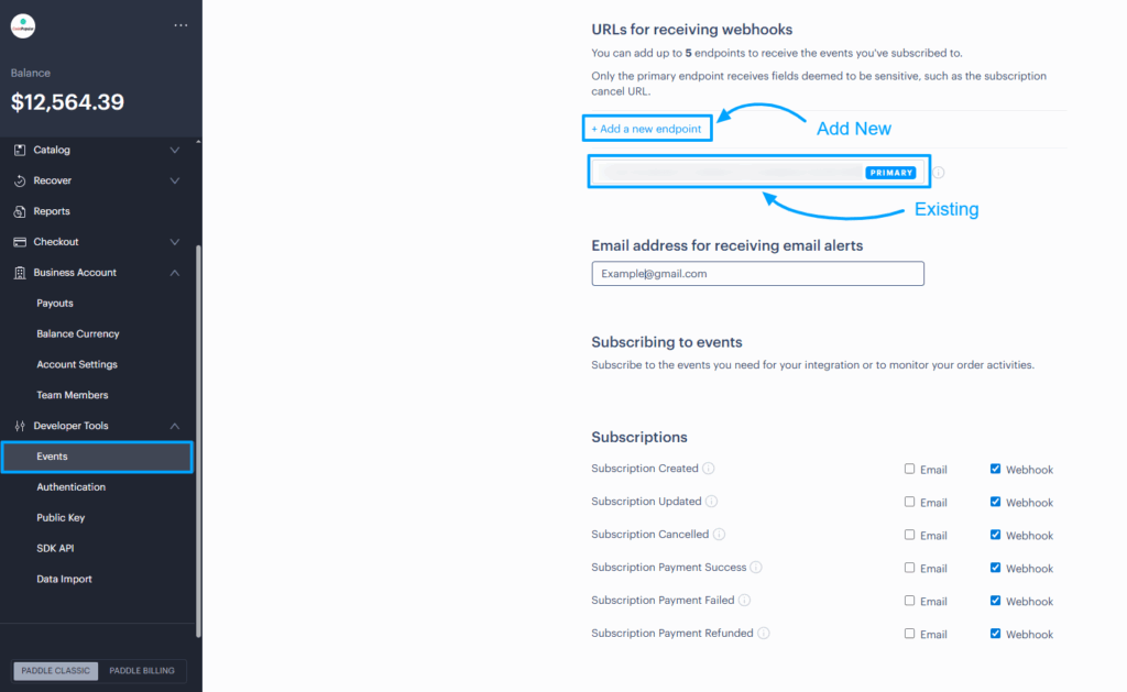 Add webhook to paddle