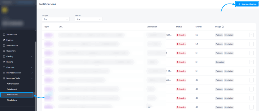 How to Sell PDFs Online With Paddle in WooCommerce 14 creating new destination and pasting the webhook url