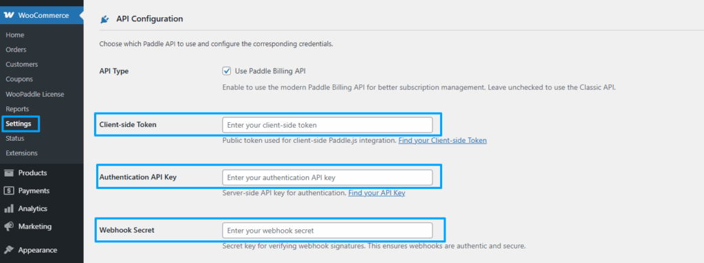 api needed for the woopaddle billing