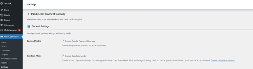 woopaddle general settings