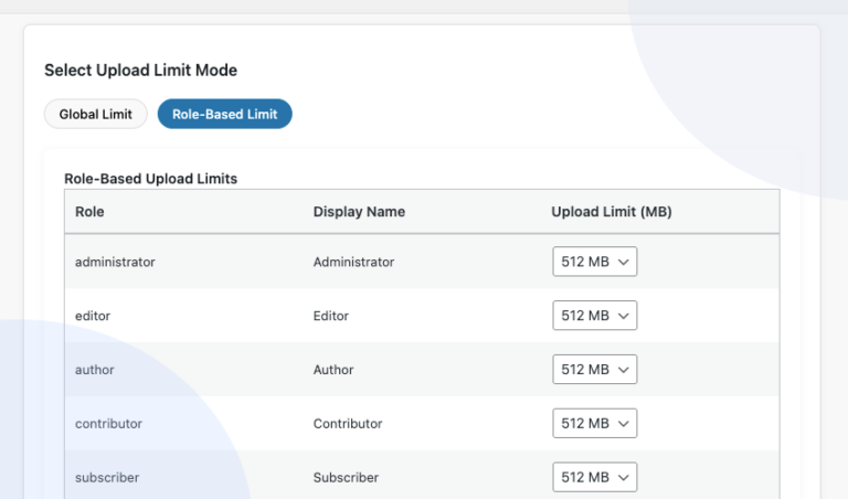 set upload limit by role in wordpress