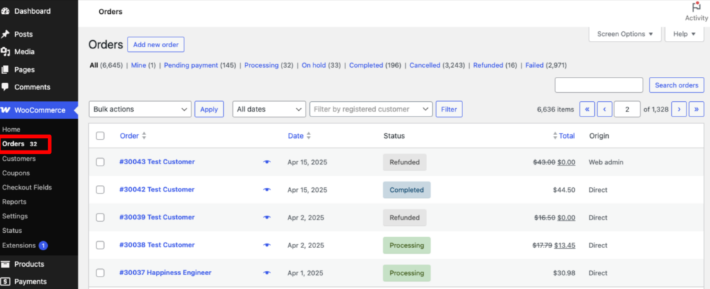 How to Process a WooCommerce Refund and Return for Digital Products 4 Orders in WooCommerce dashboard.