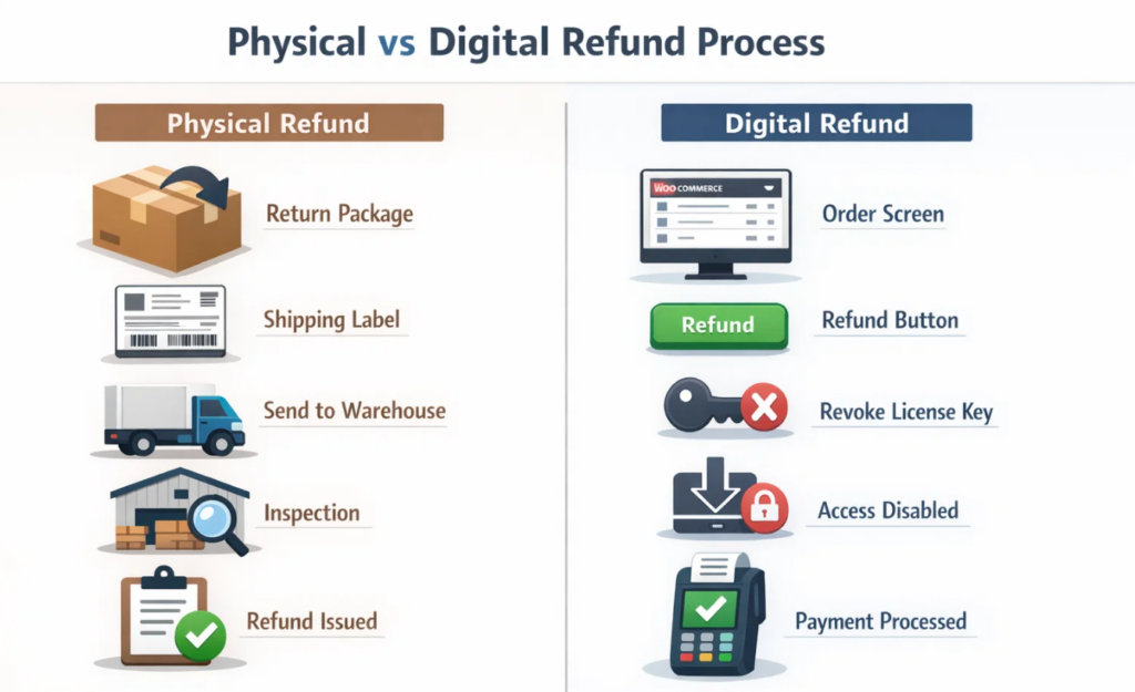 How to Process a WooCommerce Refund and Return for Digital Products 2 Physical vs Digital Refund Process