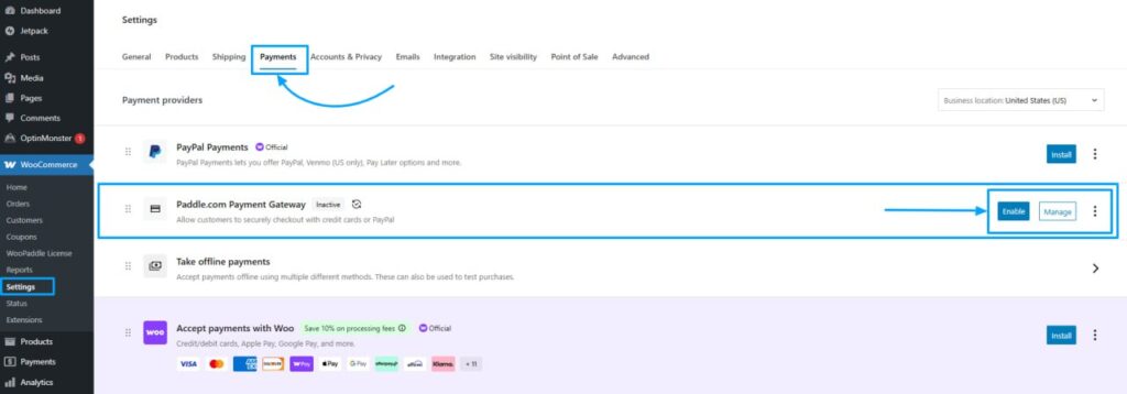 WooCommerce Instant Checkout: Sell Faster and Boost Conversions 7 Selecitng Paddle payment gateway for your WooCommerce store