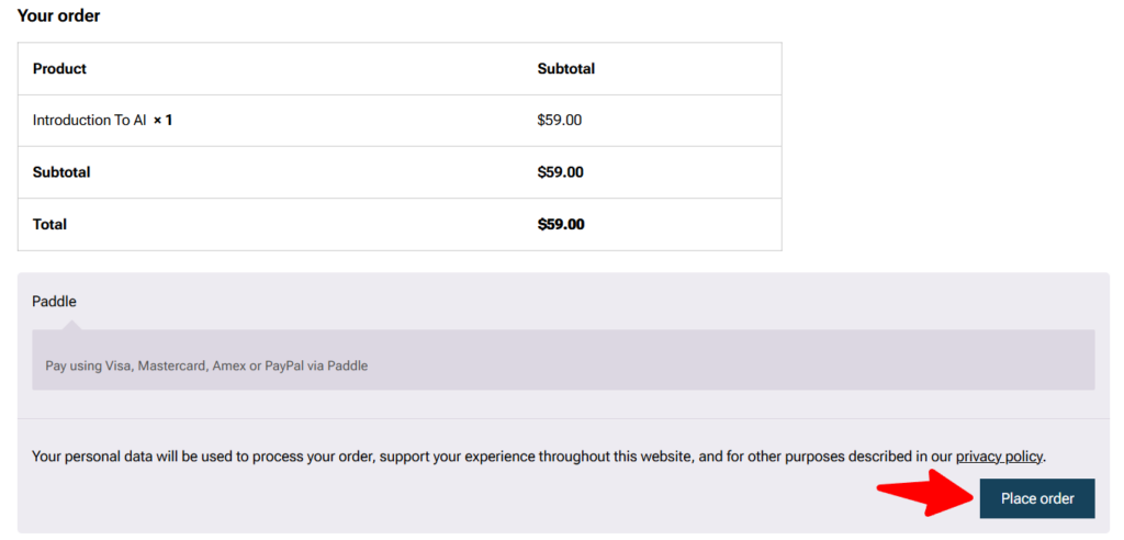 How to Setup WooCommerce Inline Checkout With WooPaddle 19 Placing an order at the checkout page