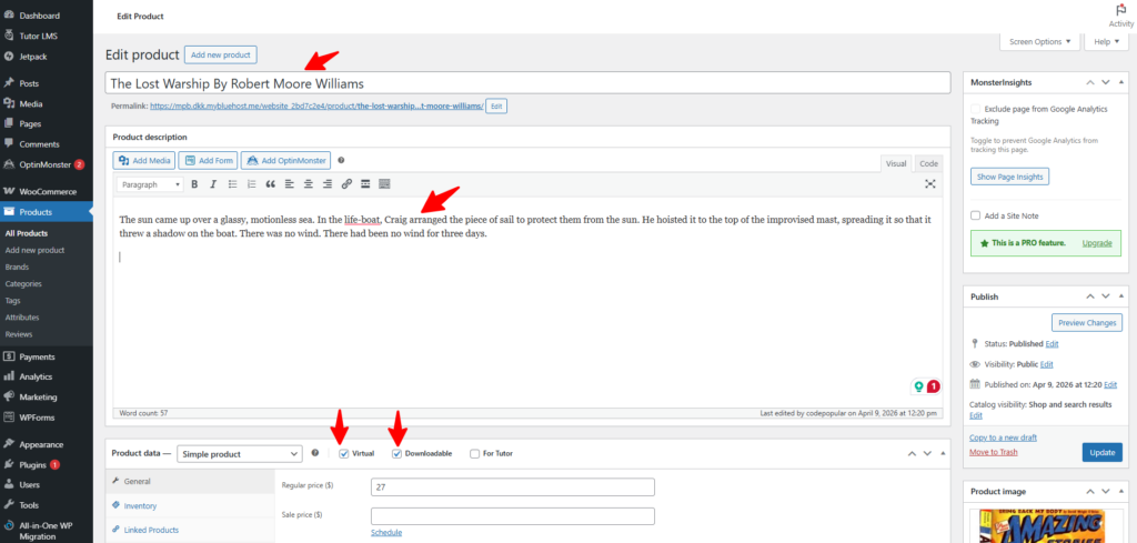 The Complete Guide to Sell Digital Products with WooCommerce Using Paddle 6 Adding product details and setting product type