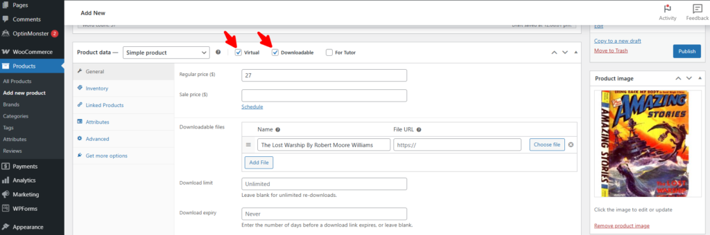 How to Sell PDFs Online With Paddle in WooCommerce 19 Slecting Virtual and downlodable product in WooCommerce to sell PDFs online